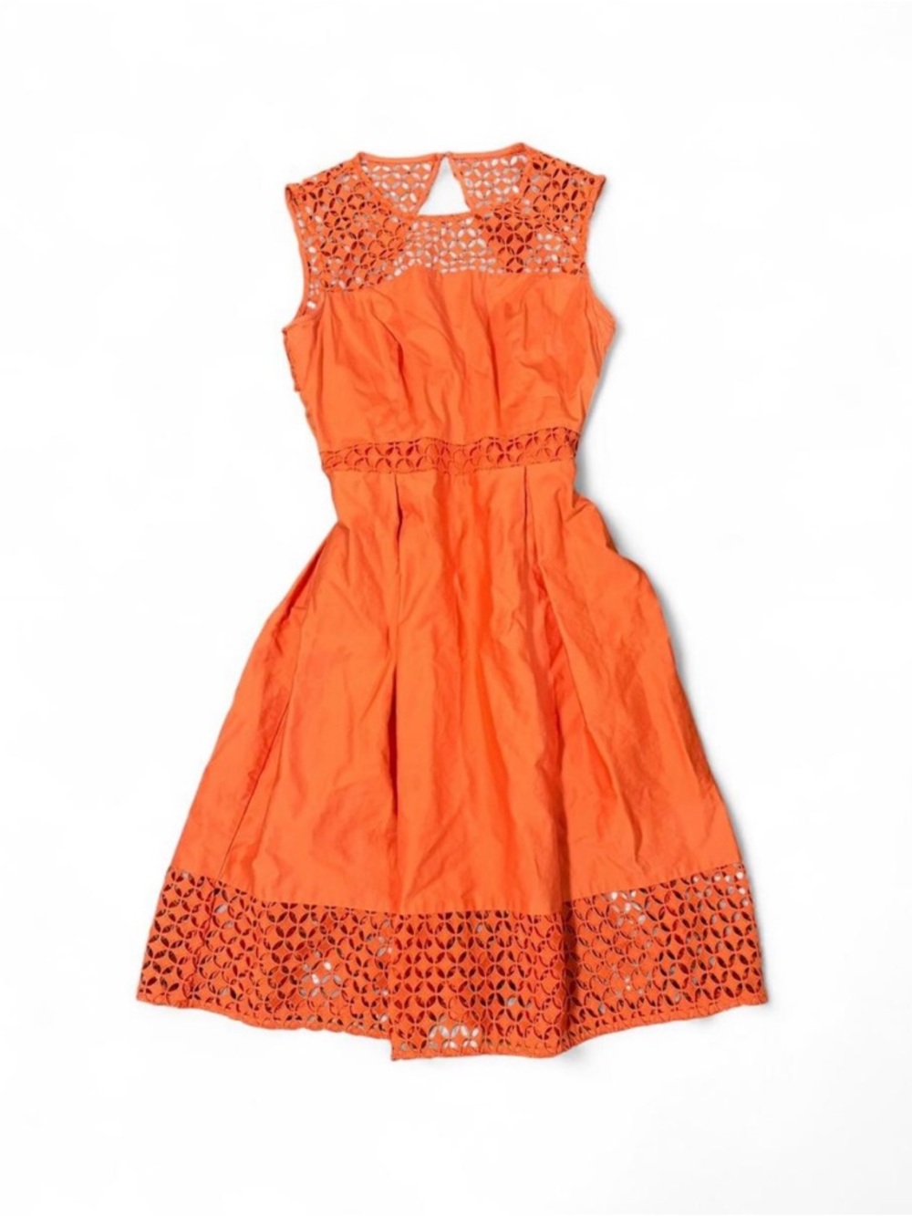 Calvin Klein Orange Eyelet Fit-and-Flare Midi Dress